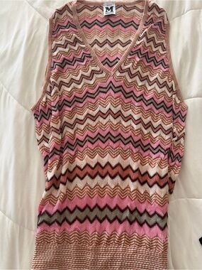 Missoni Pink Chevron Knit V-Neck Tank Top size 44-12 EUC VINTAGE MISSONI